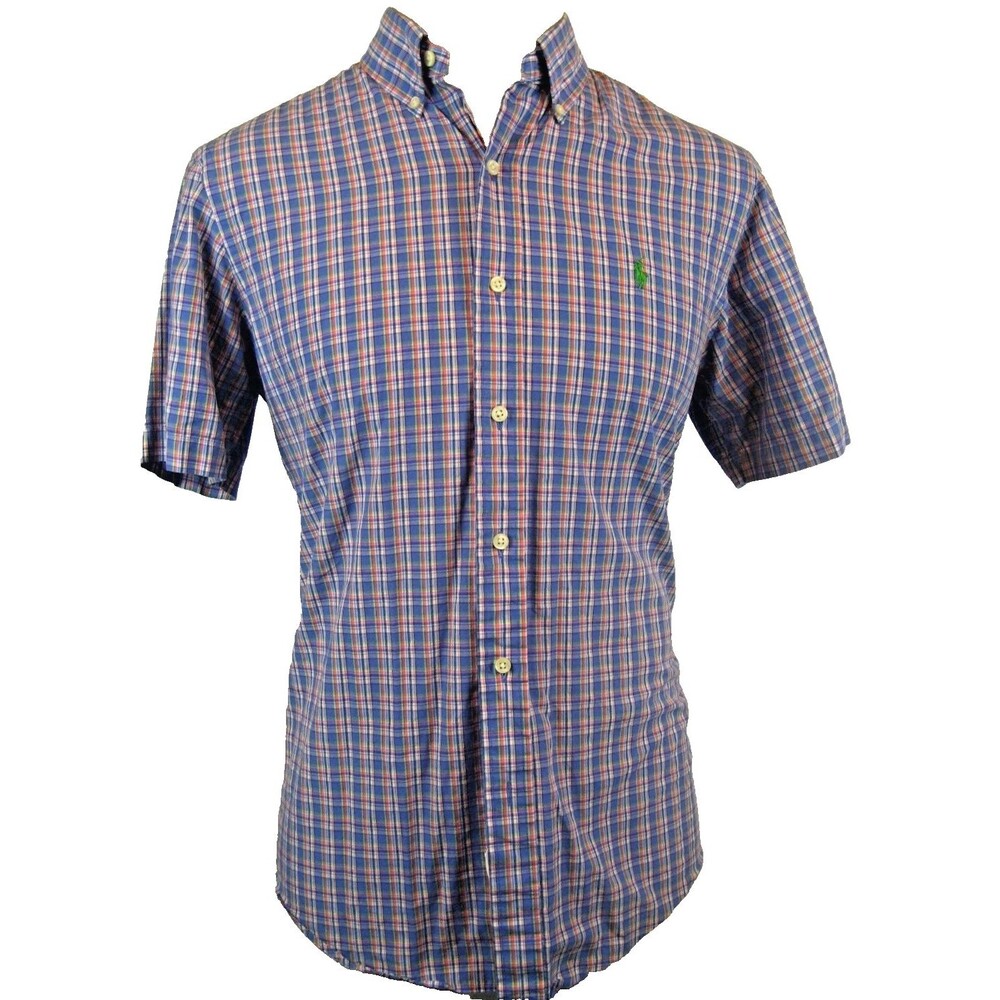 Mens Ralph Lauren Blue Label Classic Cotton SS Blue Plaid Casual Shirt sz M